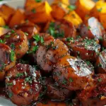 Sausage and Sweet Potatoes with Honey Garlic Sauce