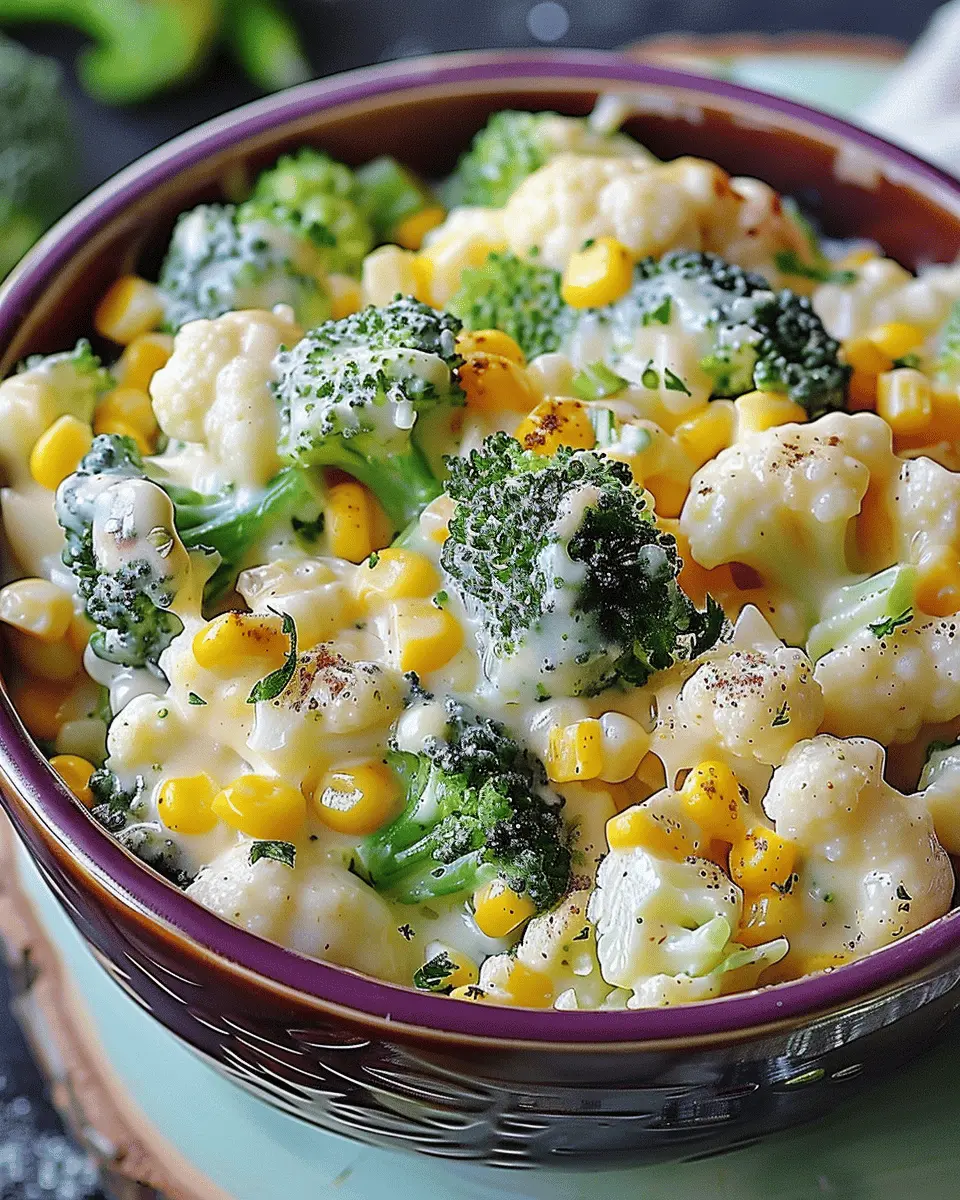 Creamy Broccoli Cauliflower Corn Delight with Turkey Bacon