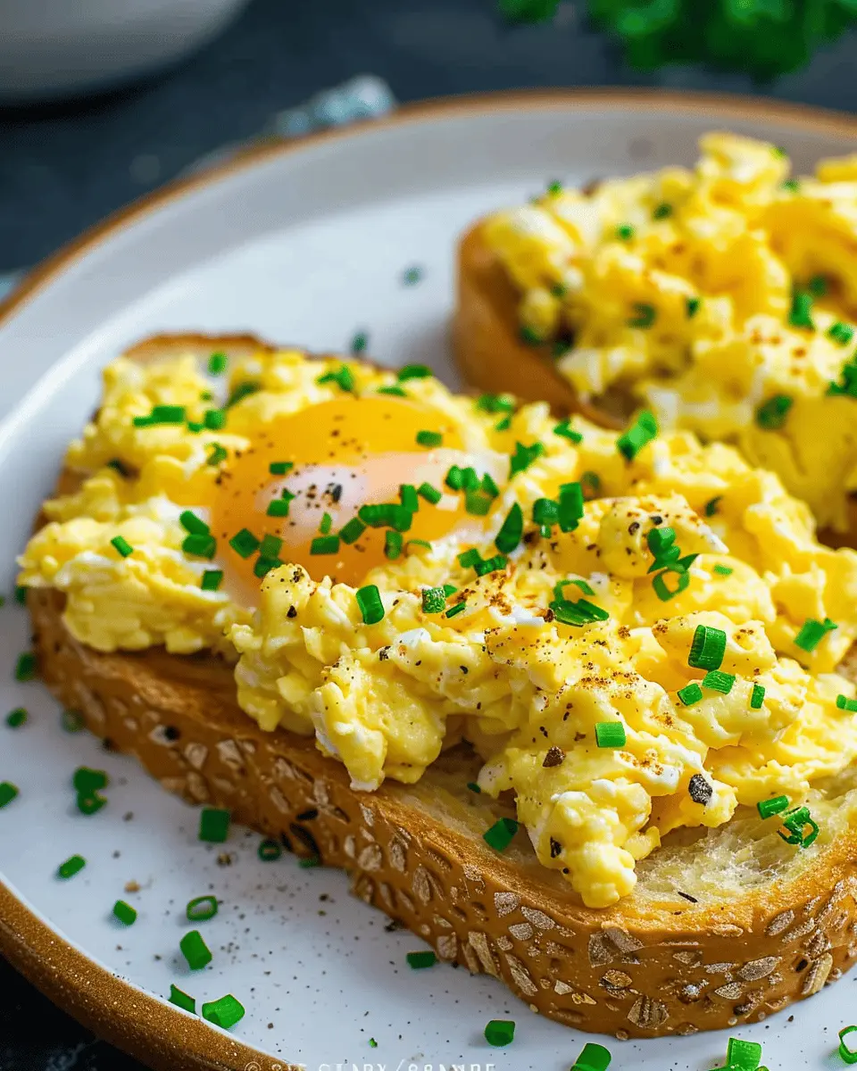 The Best Scrambled Egg Toast with Turkey Bacon and Chicken Ham