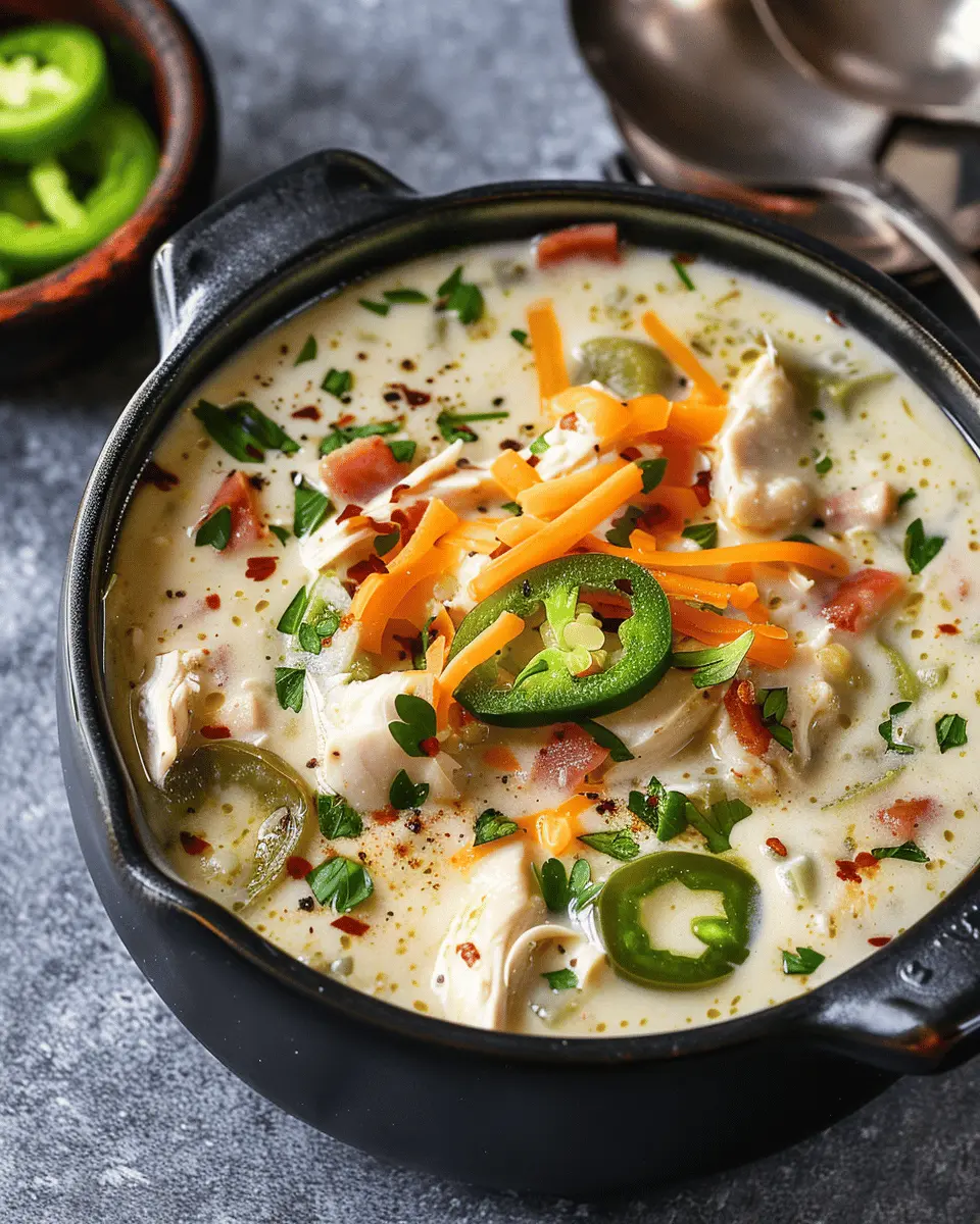 Spicy Jalapeño Popper Chicken Soup Recipe with Turkey Bacon Tips