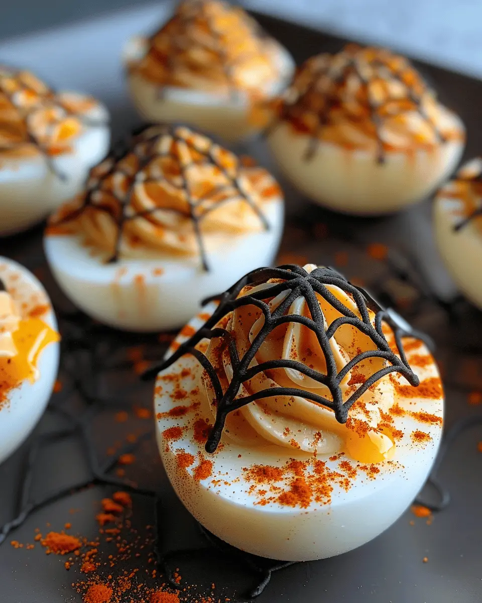 Spooky Spiderweb Deviled Eggs with Turkey Bacon Delight