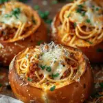 Spaghetti Garlic Bread Bowls