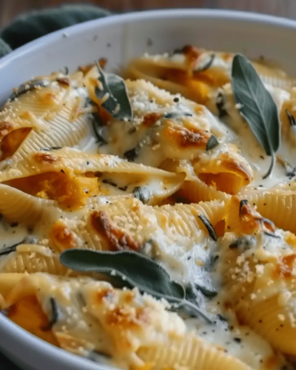 Pumpkin & Gouda Stuffed Shells With Brown Butter & Sage Alfredo Sauce