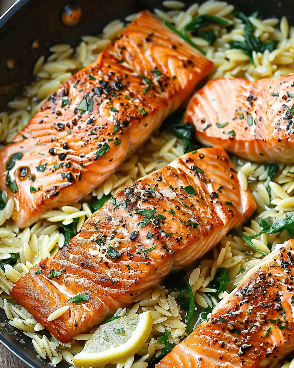 One Skillet Salmon with Lemon Orzo