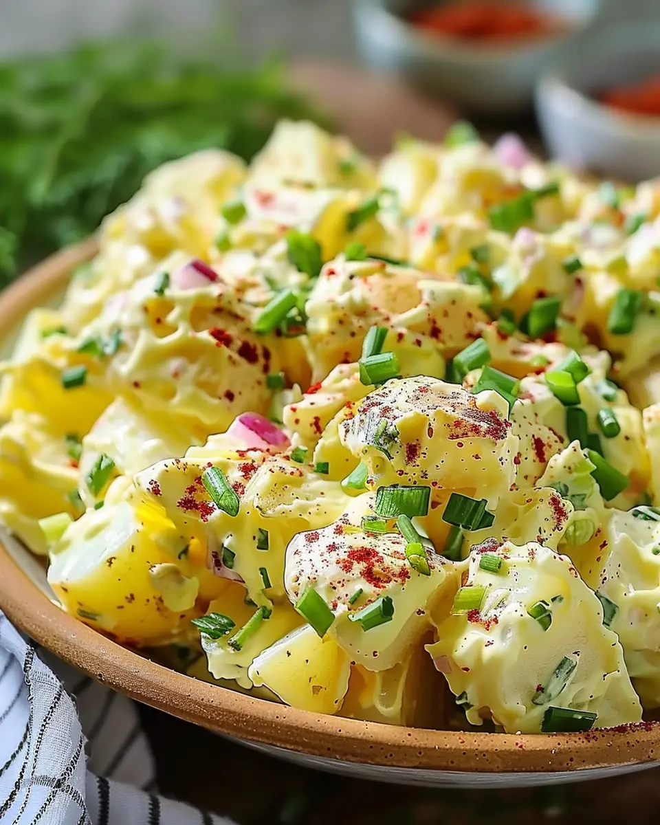 Classic American Potato Salad with Turkey Bacon and Chicken Ham