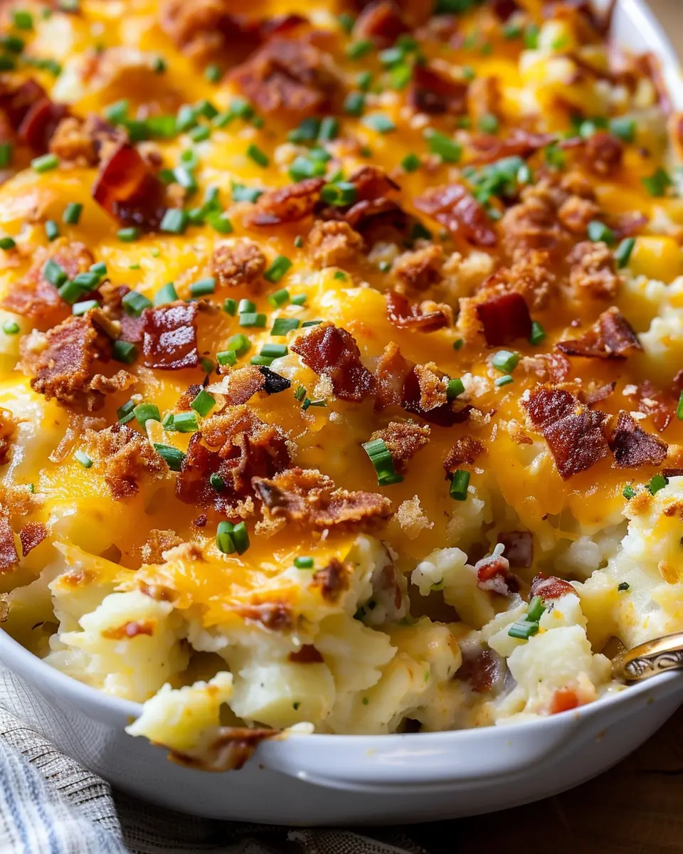 Loaded Baked Potato Casserole: Indulgent Comfort Food with Turkey Bacon