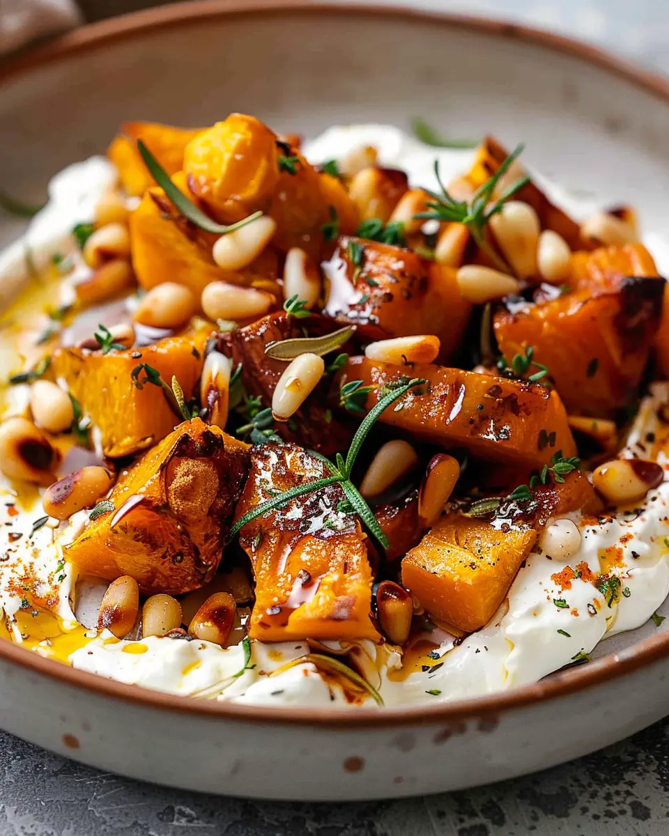 Roasted Pumpkin with Yogurt Sauce and Pine Nuts