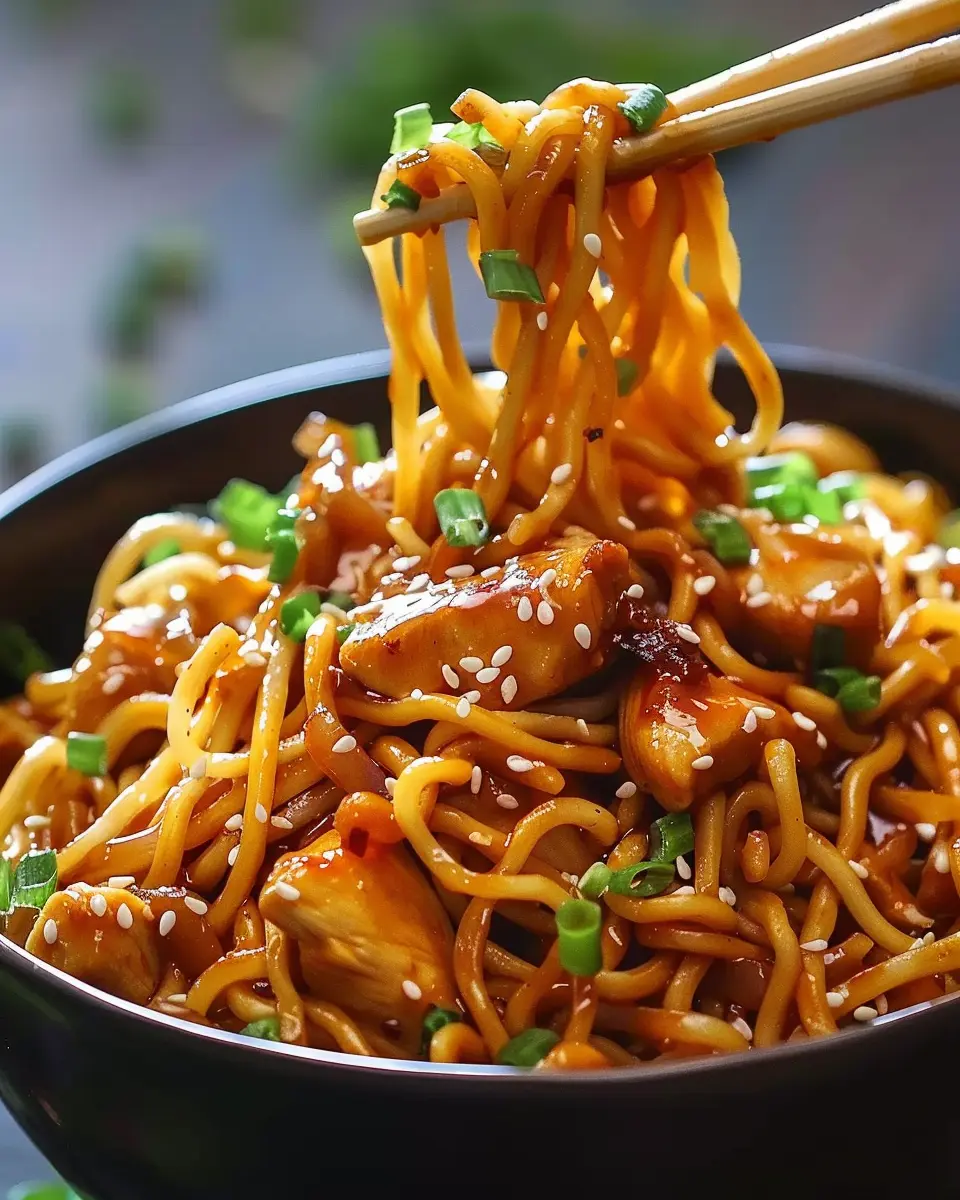 Sticky Garlic Chicken Noodles Recipe