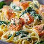 Creamy Salmon Spinach Pasta Dish