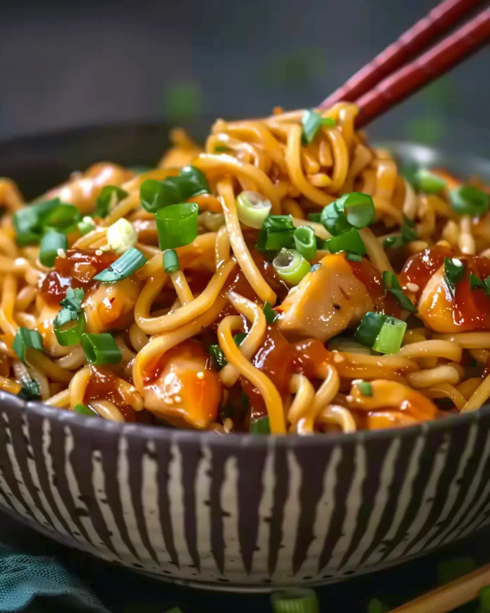Sticky Garlic Chicken Noodles Recipe