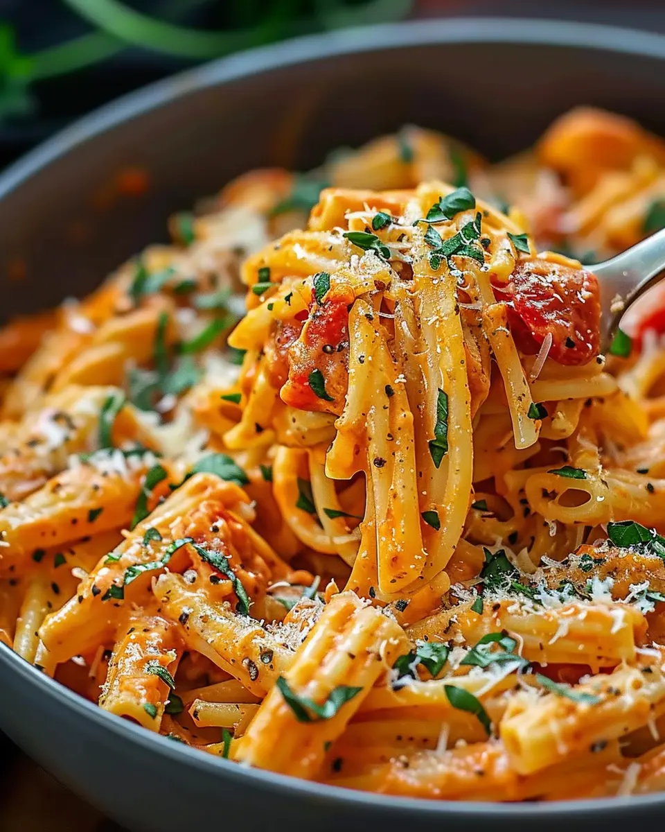 Amazing Creamy Tomato Garlic Pasta with Turkey Bacon Delight