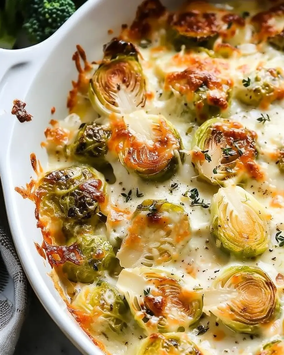 Garlicky Creamy Brussels Sprouts Au Gratin