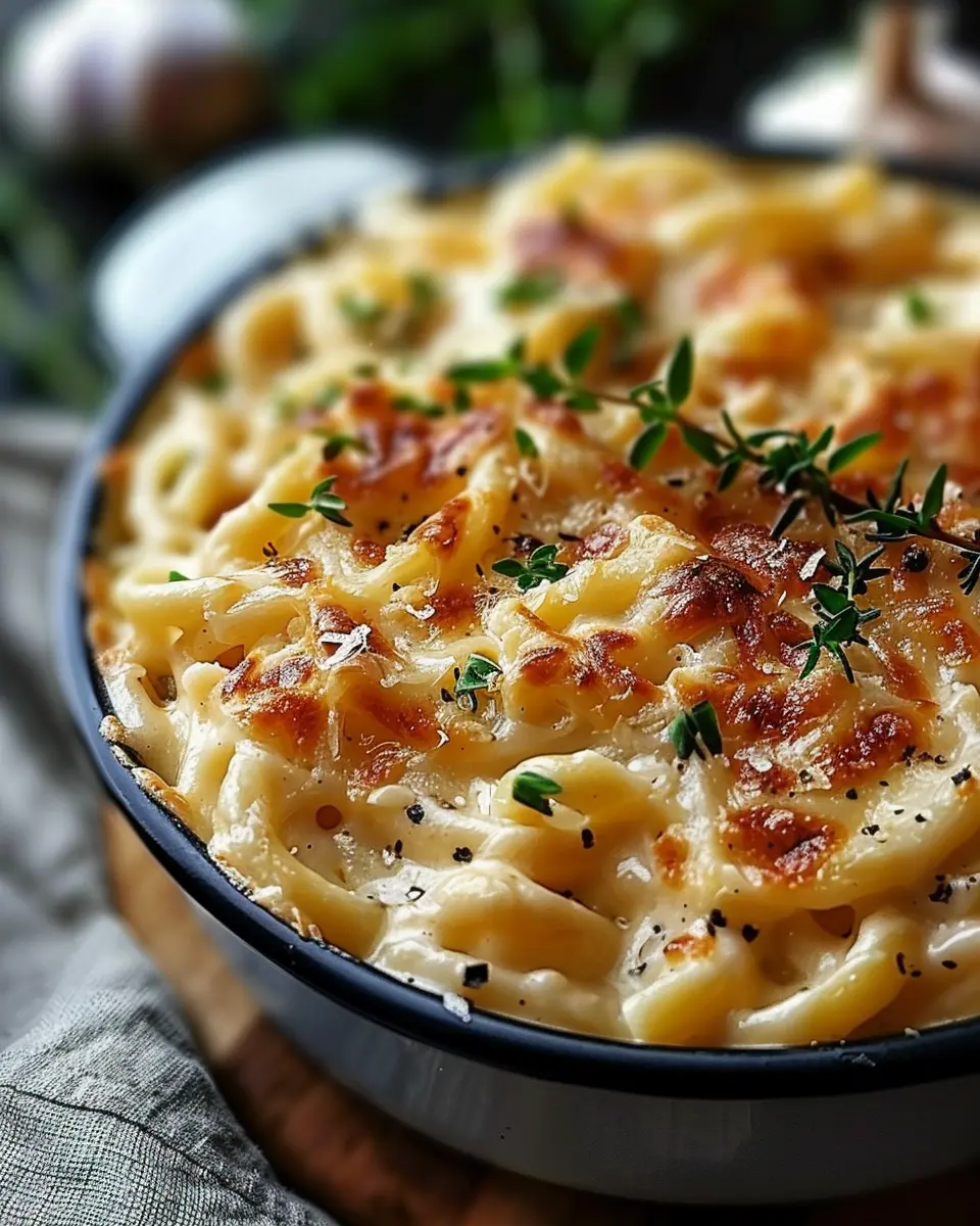 Creamy French Onion Pasta with Turkey Bacon to Warm Your Soul