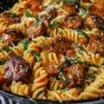 Sticky Honey Garlic Sausage Pasta Skillet
