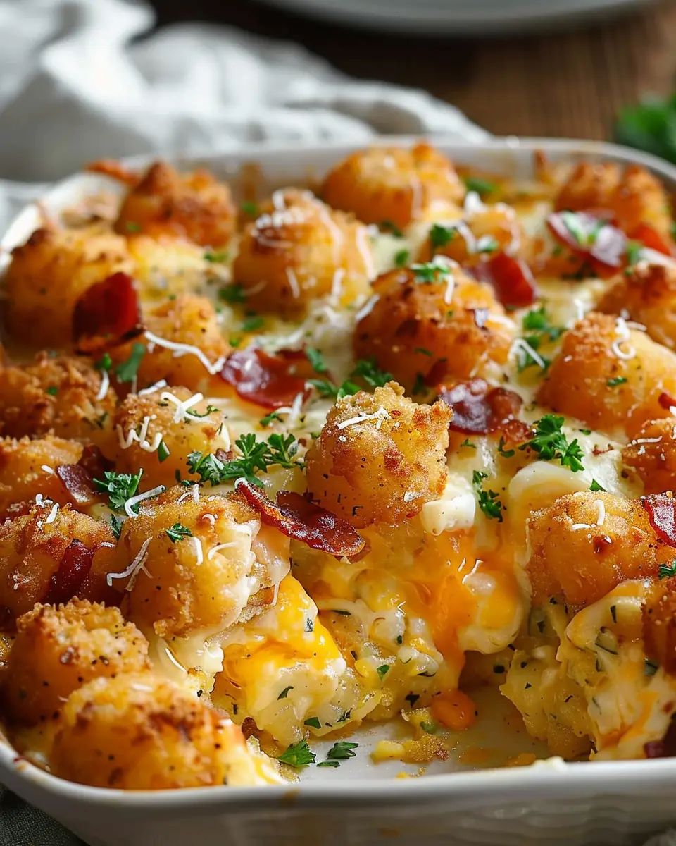 Crispy Tater Tot Breakfast Casserole with Turkey Bacon Delight