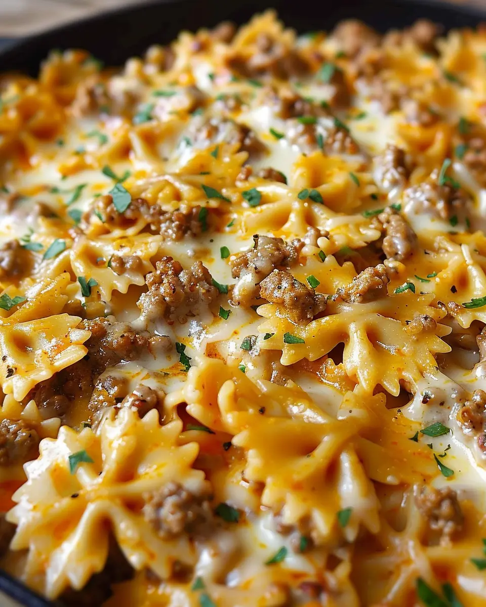 Cajun Cream Cheese Alfredo Bowties with Spiced Ground Beef Delight