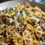 Cajun Cream Cheese Alfredo Bowties with Spiced Ground Beef