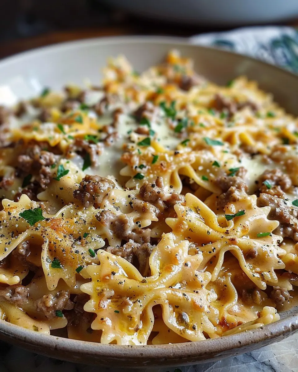 Cajun Cream Cheese Alfredo Bowties: Indulgent Spiced Beef Delight