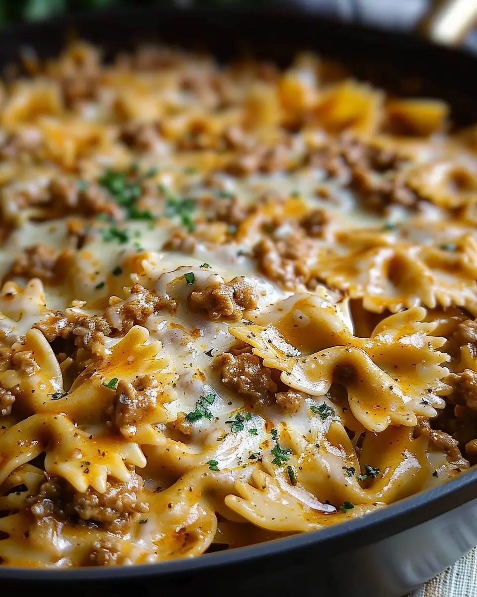 Cajun Cream Cheese Alfredo Bowties with Spiced Ground Beef Delight