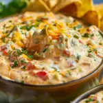 Boat Dip (Rotel Ranch Dip) 5 Stars 4 Stars 3 Stars 2 Stars 1 Star No reviews Author: Emily Carter Total Time: 1 hour 10 minutes Yield: 8 servings Diet: Vegetarian Pin Recipe Print Recipe Cold, creamy, and bursting with zesty flavor, Boat Dip (also known as Rotel Ranch Dip) is the ultimate no-cook appetizer for summer parties, lake days, or any gathering that calls for effortless snacking. This easy recipe blends tangy sour cream, soft cream cheese, spicy Rotel tomatoes, ranch seasoning, and sharp cheddar into one addictive bowl of goodness. It’s a perfect addition to your list of quick breakfast bites, easy dinner starters, healthy snack trays, or general food ideas for entertaining. If you’re browsing for summer dip recipes, crowd-pleasers, or just an easy recipe with major flavor, this is one to bookmark. Ingredients 8 oz cream cheese, softened 1 cup sour cream 1 can (10 oz) Rotel tomatoes with green chilies, drained 1 cup shredded cheddar cheese 1 packet ranch seasoning mix 2 tablespoons chopped cilantro or parsley (optional) 1/4 cup diced red bell pepper or jalapeño (optional) Cook Mode Prevent your screen from going dark Instructions 1. Let the cream cheese soften at room temperature for 20–30 minutes. 2. In a large bowl, mix softened cream cheese and sour cream until smooth. 3. Drain the Rotel tomatoes thoroughly and stir into the mixture. 4. Add shredded cheddar cheese and ranch seasoning; stir to combine. 5. Fold in optional cilantro, parsley, or peppers. 6. Cover and refrigerate for at least 1 hour before serving. 7. Stir before serving and pair with chips, veggies, or crackers. Notes Make sure to drain the Rotel completely to avoid a watery dip. Soften the cream cheese ahead of time for smoother blending. Chilling the dip for at least an hour is key to full flavor development. Prep Time: 10 minutes Cook Time: 0 minutes Category: Appetizer Method: No-Cook Cuisine: American Nutrition Serving Size: 1/4 cupCalories: 190Sugar: 2gSodium: 390mgFat: 16gSaturated Fat: 8gUnsaturated Fat: 6gTrans Fat: 0gCarbohydrates: 4gFiber: 0gProtein: 5gCholesterol: 40mg Save This Recipe On Pinterest For Later