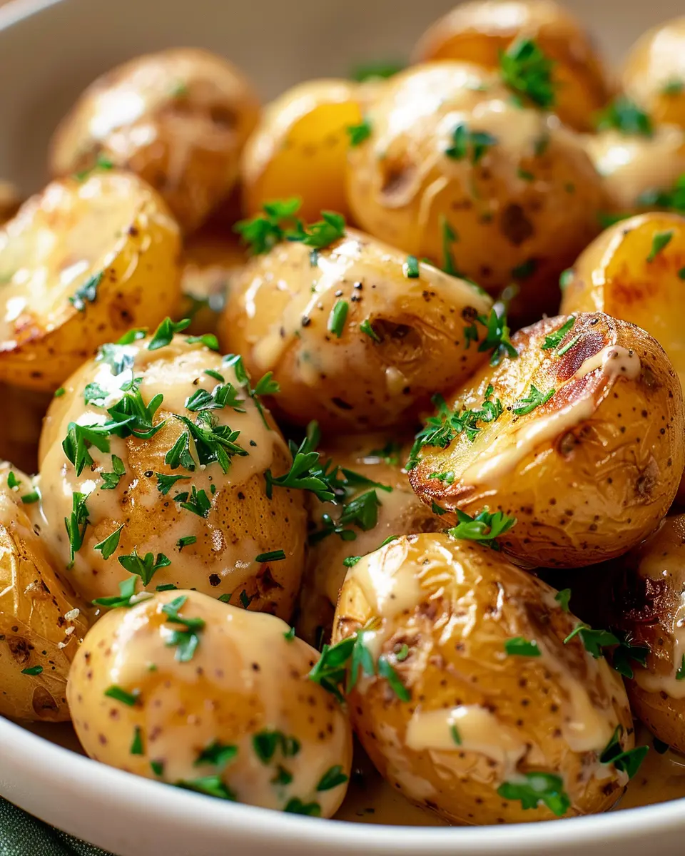 Creamy Garlic Sauce Baby Potatoes with Turkey Bacon Bliss