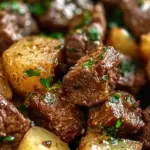 Garlic Butter Beef Bites & Potatoes make a perfect dinner