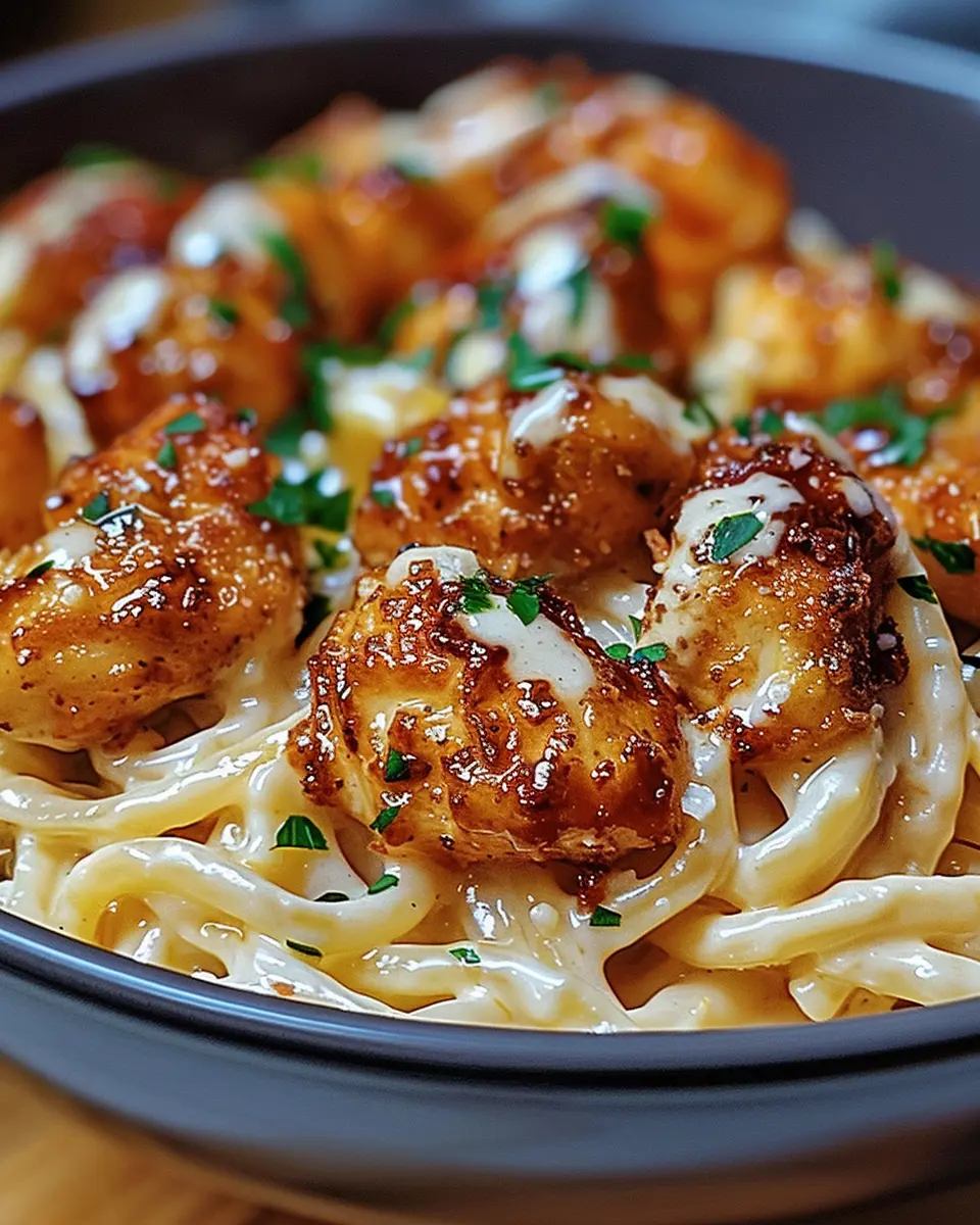 Garlic Butter Chicken Bites with Savory Creamy Parmesan Pasta Delight