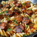 Sticky Honey Garlic Sausage Pasta Skillet: A Flavorful One