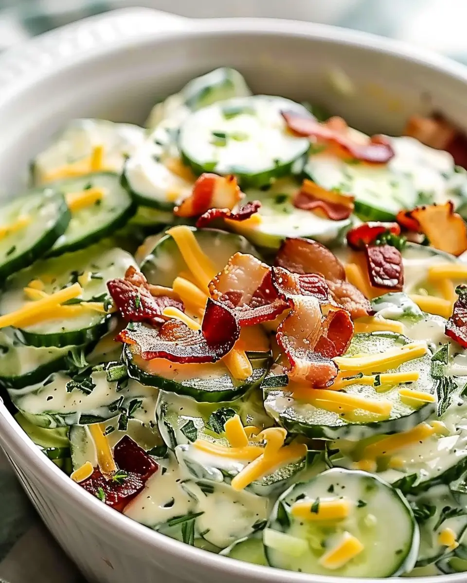 Creamy Cucumber Salad with Turkey Bacon and Cheese Delight