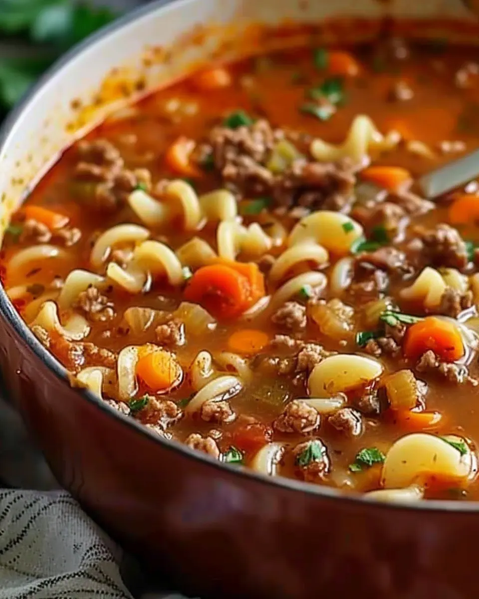 Homemade Ground Beef Pasta Soup
