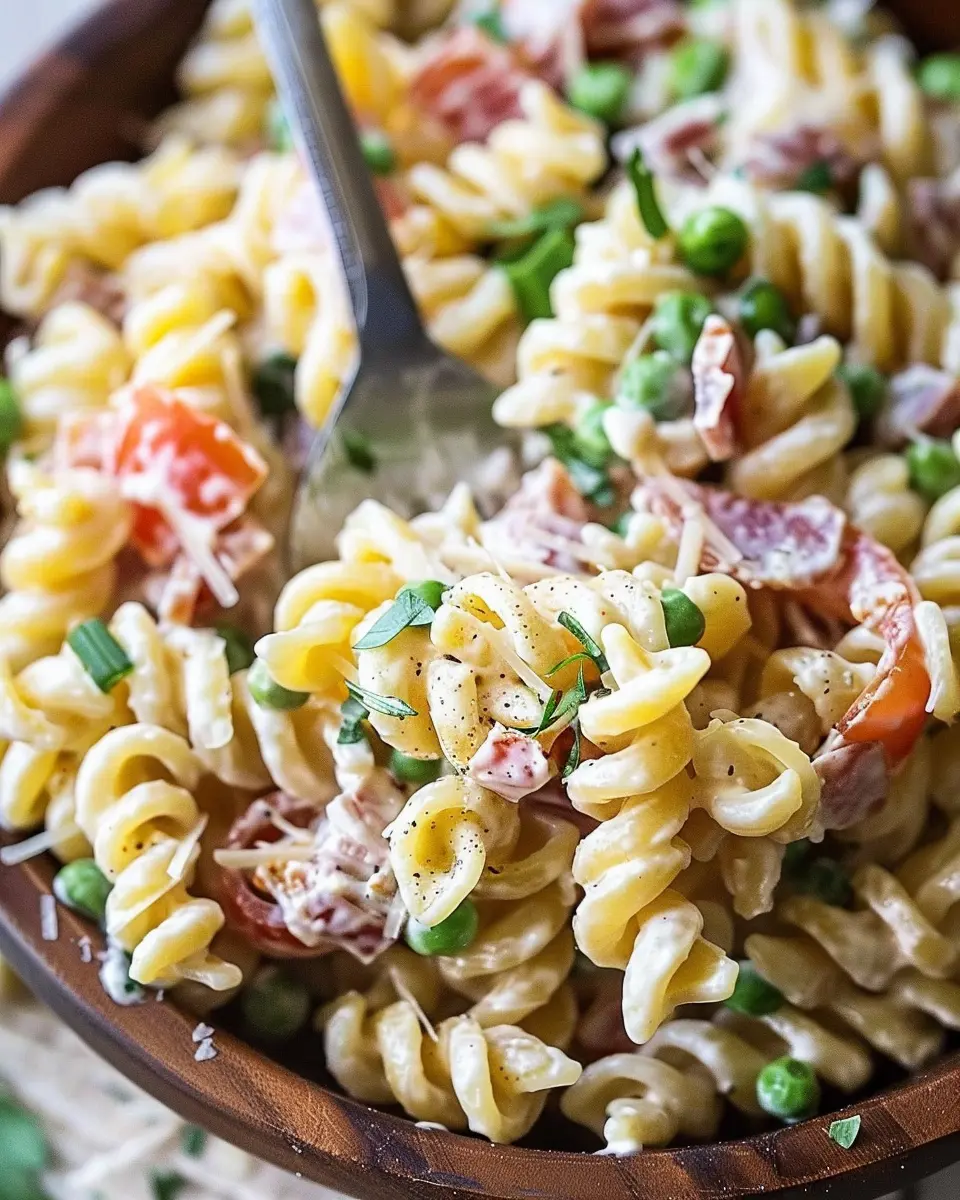 Creamy Pasta Salad with Turkey Bacon and Chicken Ham Delight
