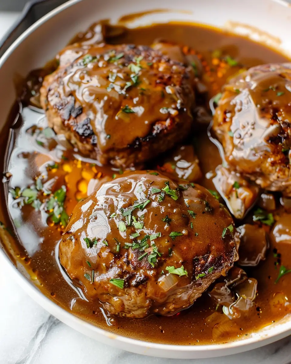 Easy Salisbury Steak with Turkey Bacon and Creamy Mushroom Sauce