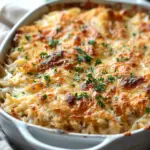 French Onion Chicken Orzo Casserole