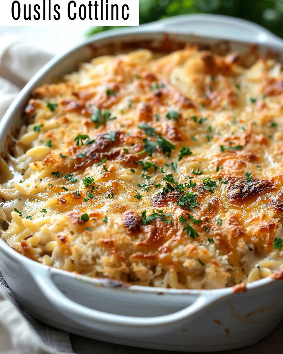 French Onion Chicken Orzo Casserole