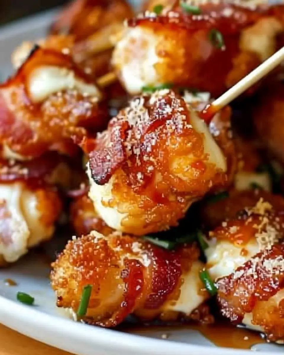 Crispy Turkey Bacon Mozzarella Poppers with Sweet Maple Glaze